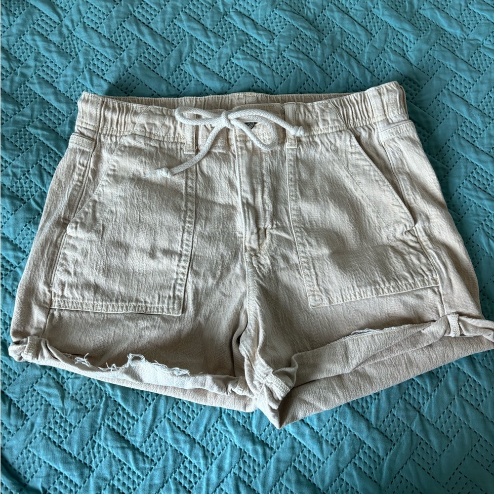 Khaki Tie Jean Shorts
